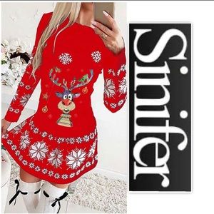 Sinifer Christmas Graphic Print Tunic Dress